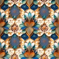Pattern mirror of flowers and leaves abstract in colorful relief. Pattern mirrored repeat for background. Generative AI