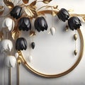 Wallpaper flowers Tulip black and gold luxury frame wall