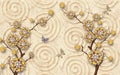 3d wallpaper golden diamond flowers on tree circles background