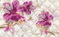 3d wallpaper pink jewelry flowers and butterflies on leather background