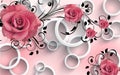 3d Wallpaper Red Flowers With Black Branches And White Circles On A Pink Background