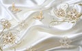 3d wallpaper flowers and golden butterflies on a white silk background