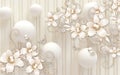 3d wallpaper golden jewelry flowers on big balls background