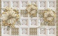 3d wallpaper golden jewelry flowers on leather background