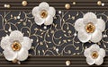 3d wallpaper silver jewelry flowers on black frame background