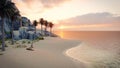 Sunset Between The Beach Cliffs And Palm Trees