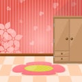 Wallpaper line flowers and carpet and cabinet on the floor. Royalty Free Stock Photo