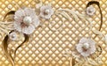 3d wallpaper diamond flowers on golden leather background