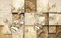 3d wallpaper golden feathers of birds on decorative background Royalty Free Stock Photo