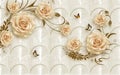 3d wallpaper golden flowers with brown branches wit butterflies on background