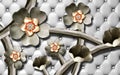 3d wallpaper jewelry flowers on gray leather background