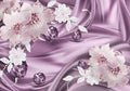 3d wallpaper pink diamond flowers on move silk background