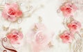 3d wallpaper pink jewelry flowers on golden branches background