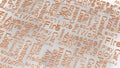 Wallpaper orange text random words on a light gray background. rain of letters dictionary 3d abstract render illustration isolated