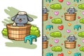 Wallpaper and pattern Cute dog soaking hot water cartoon