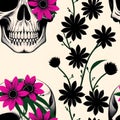 Wallpaper pattern Vintage Skull floral seamless pattern flowers trendy funky Generative AI