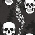 Wallpaper pattern Vintage Skull floral seamless pattern flowers trendy funky Generative AI