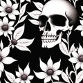 Wallpaper pattern Vintage Skull floral seamless pattern flowers trendy funky Generative AI