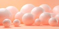Wallpaper with peach background and matte balls. 3D textured rendering ideal for social media