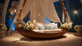 Boat and Candles Wedding Room Wallpaper, generative ai