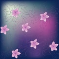 Wallpaper in a romantic style with Magnolia flowers and ivy leaves Hedera. Made in purple and pink. Illustration, vector. Can be u