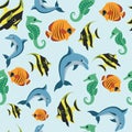 Wallpaper with sea inhabitants