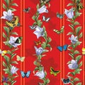 Wallpaper with a seamless pattern with butterflies and flowers on a red background.