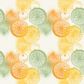 Wallpaper seamless pattern with hand drawn oranges citrus. Drawing of pen, ink and paper. Fruit and food themes.