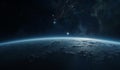 Wallpaper of space with planet earth, light and galaxy Royalty Free Stock Photo