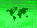 Digital background with green pixels and map of the world