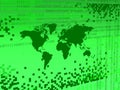 Green Digital background with green pixels and map of the world