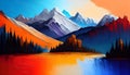 A Wallpaper Template Featuring Abstract Mountain View in Impressionist Technique. Background Template with Oil Painting Style.