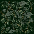 Wallpaper with tropical plants green shefflera, ivy Hederae, Golden ears. Rich green Wallpaper. Vector. Can be used as a print on