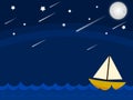 Wallpaper Vector Night in middle of the sea with stars and moon