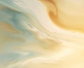 wallpaper waves against the luminous yellow sky and the organic contours of the polished marble