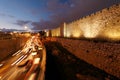 Walls of Ancient City at Night, Jerusalem Royalty Free Stock Photo