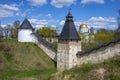 At the walls of the ancient Pskov-Pechersk monastery. Pechory. Russia Royalty Free Stock Photo