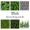 Walls background ivy, stone wall, bush pattern, seamless patterns collection set, green leaves, nature. Royalty Free Stock Photo