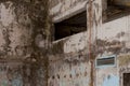 Walls of destroyed gym in ruined school in Pripyt, Chernobyl zone Royalty Free Stock Photo