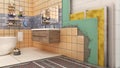 Walls and floor thermal insulation in bathroom interior