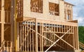 walls and frame of a new unfinished plywood house Royalty Free Stock Photo