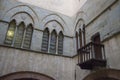 Walls of inner courtyard of the Palazzo del Comune. Municipal Museum Pistoia. Tuscany. Italy. Royalty Free Stock Photo