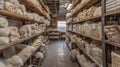 The walls are lined with shelves filled with different types of fibers equipment and supplies needed for the production