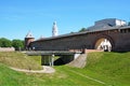 Veliky Novgorod, Russia, May 2018.View of the old fortress moat and the walls of the ancient Kremlin.