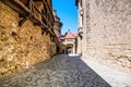 Walls of medieval Kreuzenstein castle in Leobendorf village near