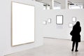 Walls in museum with empty frames and person Royalty Free Stock Photo