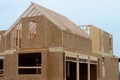 the walls of the new house are covered with plywood frame Royalty Free Stock Photo