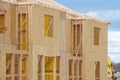 the walls of the new house are covered with plywood site Royalty Free Stock Photo