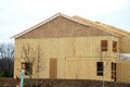the walls of the new house are covered with plywood site Royalty Free Stock Photo