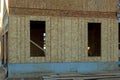 the walls of the new house are covered with plywood site wood Royalty Free Stock Photo